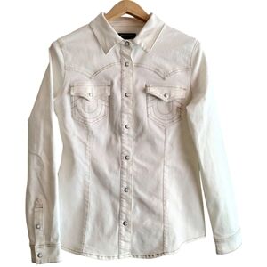 True Religion Women's M Western Denim Shirt Long Sleeve Pearl Snap Button